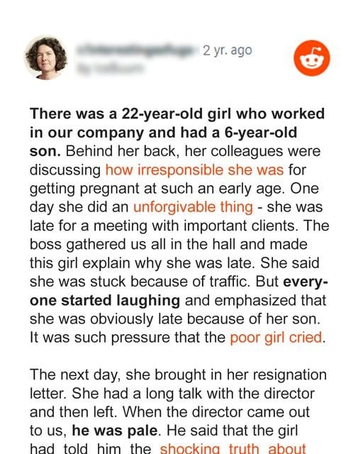 ‘Hooked up Too Early’ Colleagues Mock Single Mom of Boy, Learn She’s Not Really His Mother