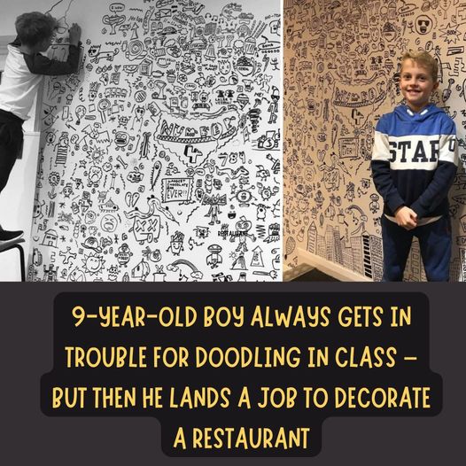9-Year-Old Boy Always Gets in Trouble for Doodling in Class – But Then He Lands a Job to Decorate a Restaurant