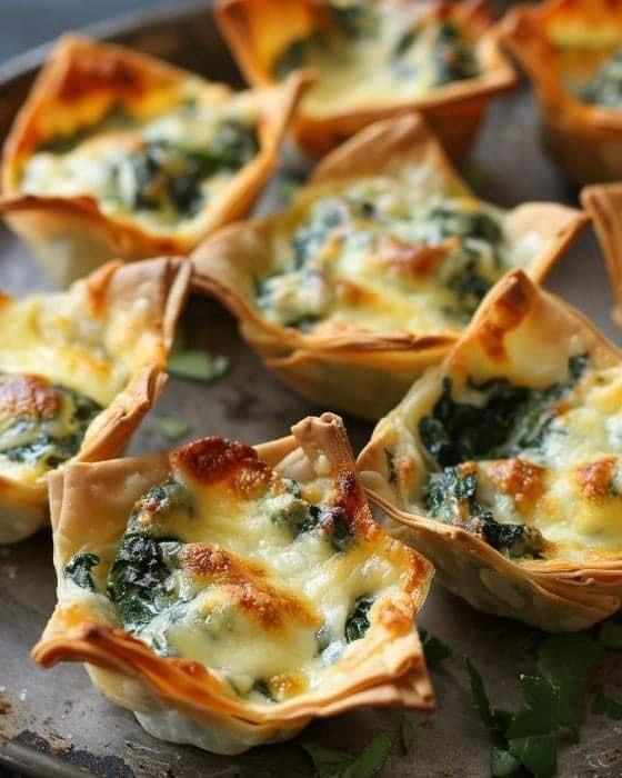 Spinach and Artichoke Dip Wonton Cups