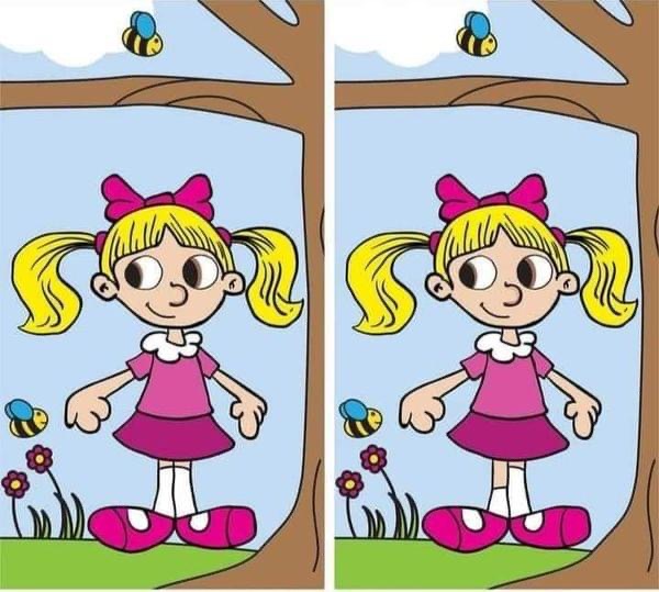 Try to find the hidden difference in the image of a girl in a pink dress in 16 seconds