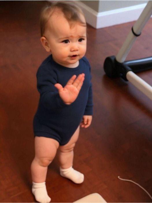 The little boy does not allow any of the family members to speak, and he excitedly tells his father something