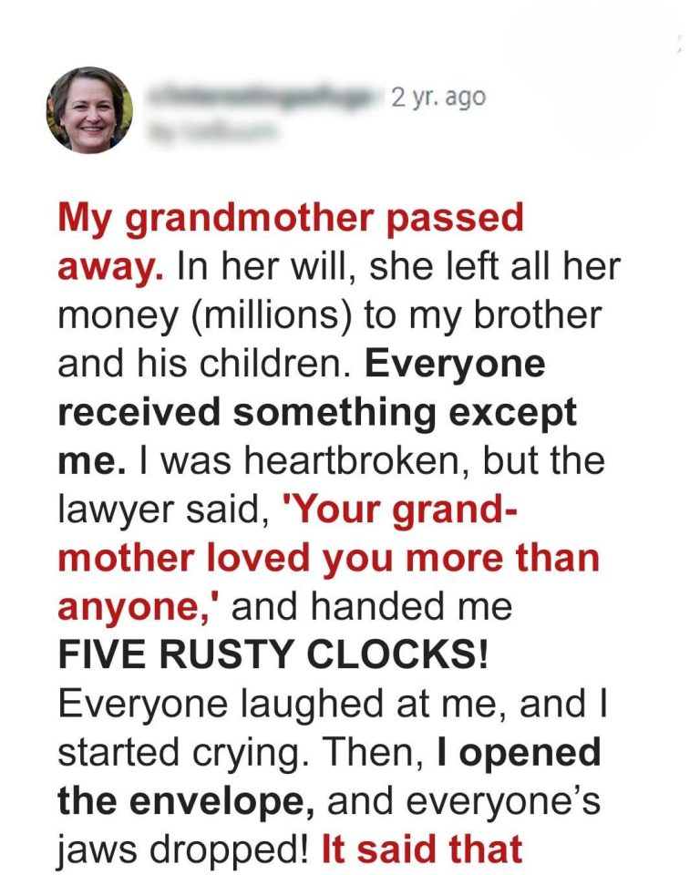 Linda Inherits Grandma’s Old Clocks & Greedy Brother Gets House, Turns Out She Got Almost $200K – Story of the Day