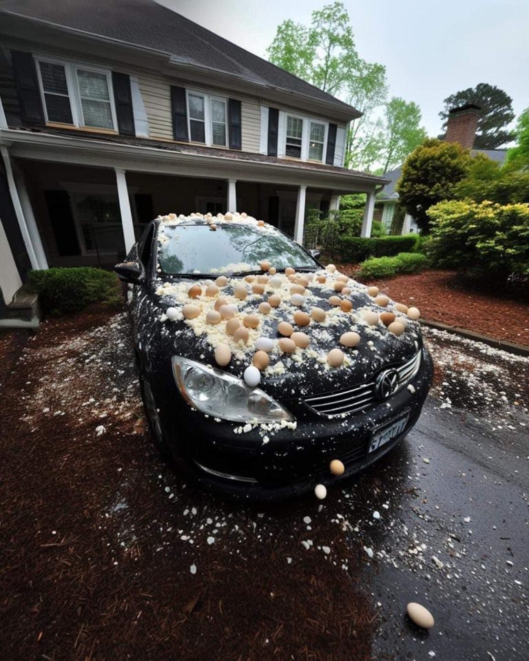 MY NEIGHBOR THREW EGGS AT MY CAR BECAUSE IT “BLOCKED THE VIEW” OF HIS HALLOWEEN DECORATIONS. So, last Halloween, I walked outside to find my car covered in eggs. I thought it was a prank at first, but then I noticed the egg splatters reached my neighbor Brad’s sidewalk. Suspicious, I confronted him. His response? “Your car’s blocking the view of my Halloween decorations.” I was stunned. “You egged my car because it was parked in front of your house? You didn’t ask me to move it—you just ruined it?” Brad shrugged like it was no big deal. “How can people appreciate my display if they can’t see it from the road? You park there every day. It’s ruining the vibe.” My blood was boiling. “Brad, I’m a single mom with newborn twins. I park close because I have to carry babies, a stroller, and bags multiple times a day.” Without a care, he replied, “Not my problem. Find another spot.” I didn’t bother arguing. I stayed calm and pretended to understand so that he didn’t suspect my upcoming Halloween party revenge.